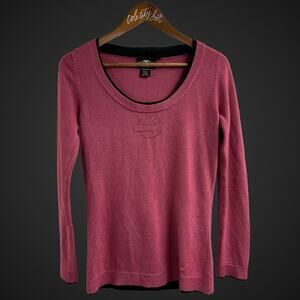 Harley Davidson Motorcycles Fitted Knit Top Bling Logo Rhinestones Small Pink